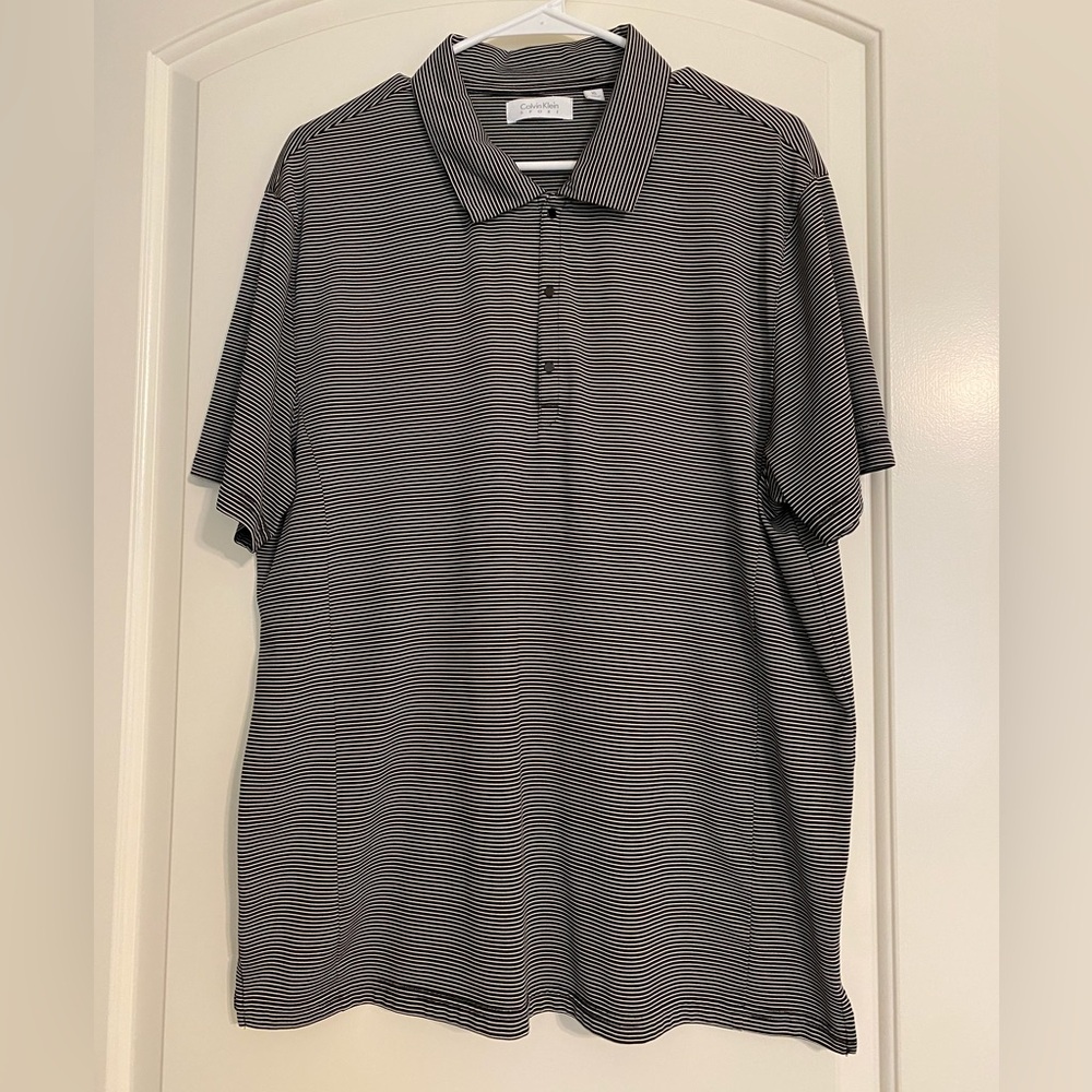Calvin Klein Black and White Striped Polo